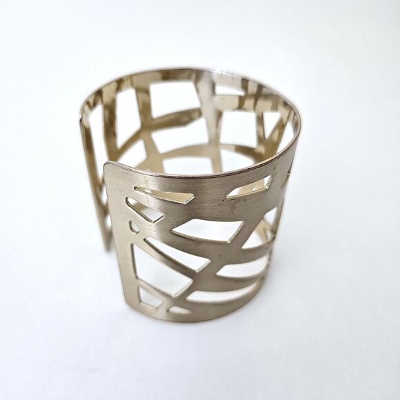 Brushed Gold Tone Geometric Cutout Cuff Bracelet - Picture 3 of 10